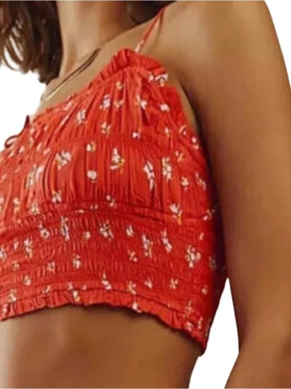 Free People Orange Floral Smoked Crop Top
